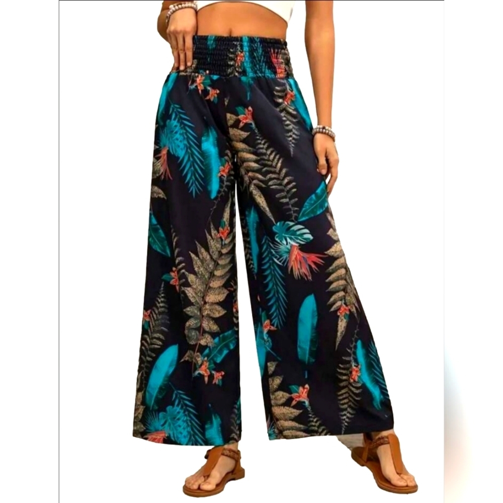 Ladies Tropical Print Wide-Leg Pants Sz Small